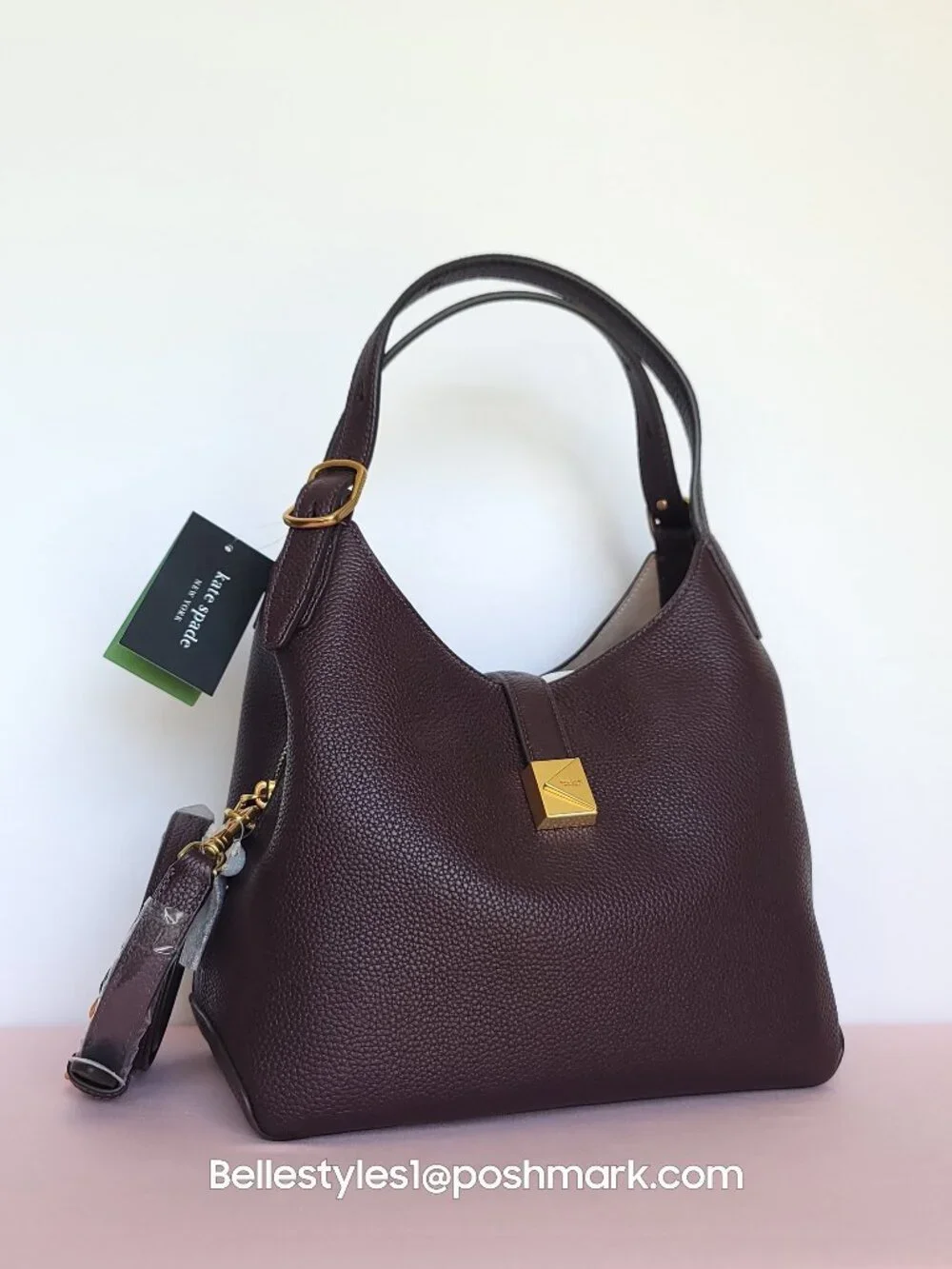 KATE SPADE Deco MEDIUM Pebbled Leather Crossbody Tote Bag- Blackberry color⭐